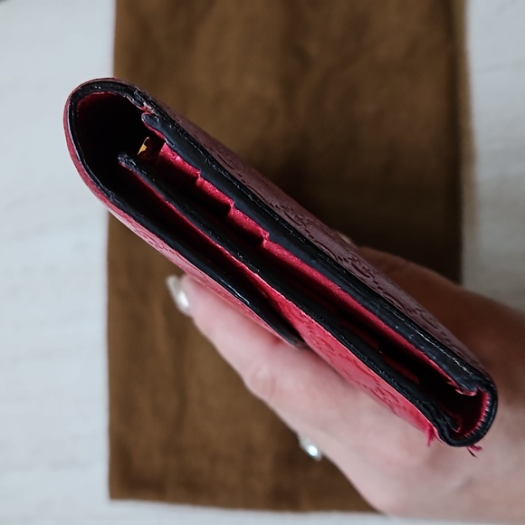 Gucci Trifold Wallet Red Leather Microguccisima GG Logo - Picture 5 of 12